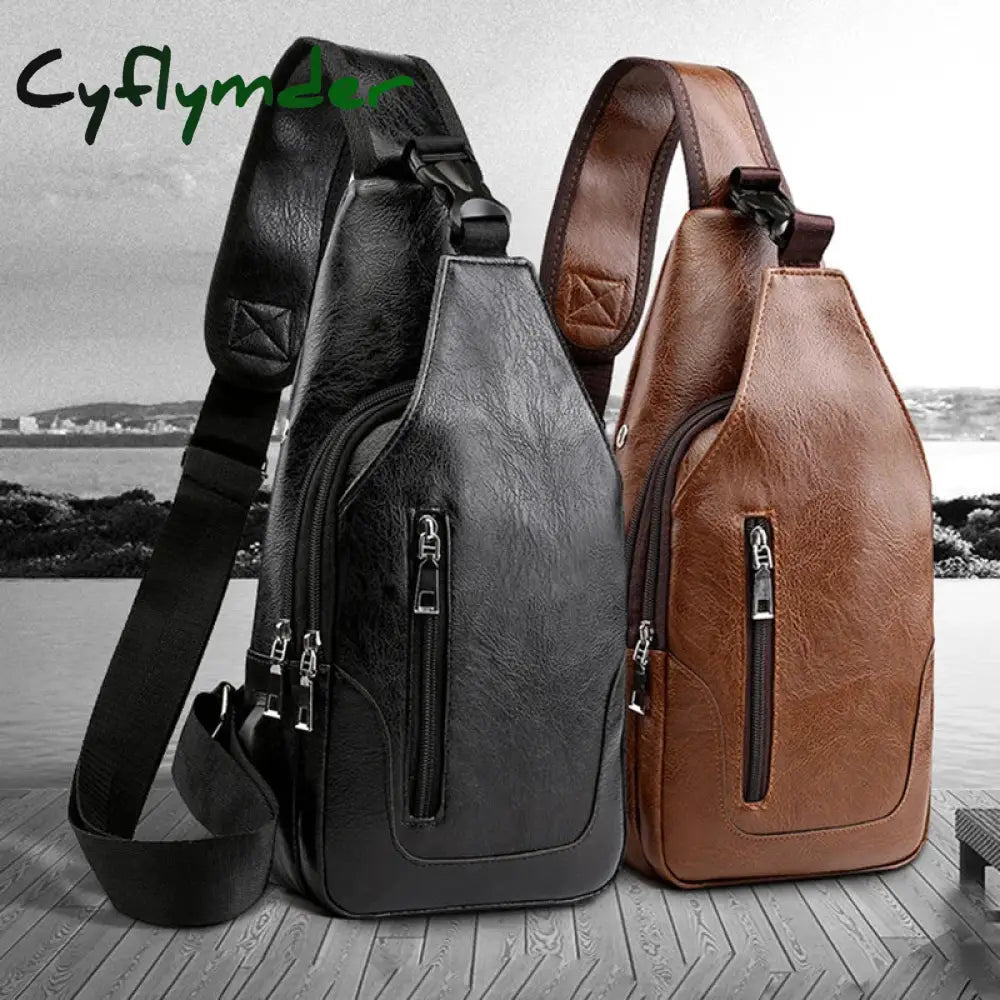 Cyflymder Luxury Fashion Messenger Bag Leather Men Chest Bag Vintage Crossbody Shoulder Bag Men’s Business Sling Bags
