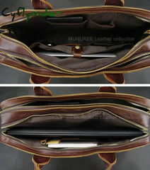 Cyflymder Luxury Genuine Leather Men Briefcase Business Bag Leather portfolio Laptop Bag Shoulder Messenger Bag male