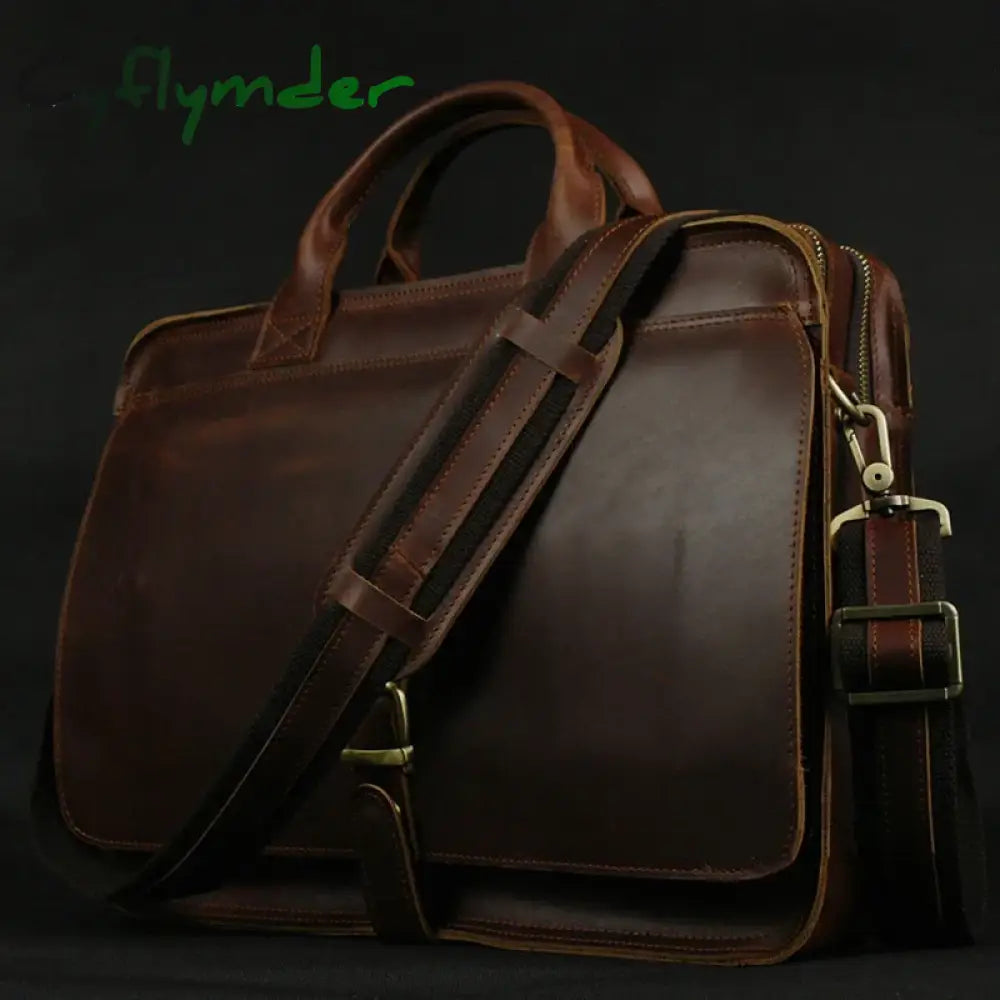 Cyflymder Luxury Genuine Leather Men Briefcase Business Bag Leather portfolio Laptop Bag Shoulder Messenger Bag male