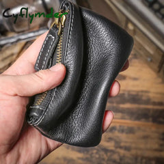 Cyflymder Luxury Genuine Leather Mini Coin Purse Men Zipper Short Wallet Women Cowhide Small Pouch Card Holder Daily