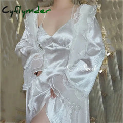 Cyflymder Luxury Retro Palace Style Sleepwear Bride Wedding Robe Nightgown Set Sexy Patchwork Lace Nightgdress Spring