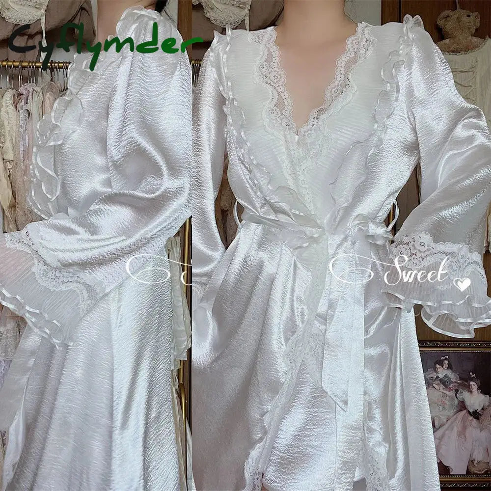 Cyflymder Luxury Retro Palace Style Sleepwear Bride Wedding Robe Nightgown Set Sexy Patchwork Lace Nightgdress Spring