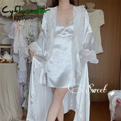 Cyflymder Luxury Retro Palace Style Sleepwear Bride Wedding Robe Nightgown Set Sexy Patchwork Lace Nightgdress Spring