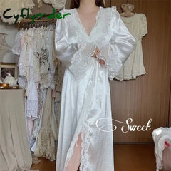 Cyflymder Luxury Retro Palace Style Sleepwear Bride Wedding Robe Nightgown Set Sexy Patchwork Lace Nightgdress Spring