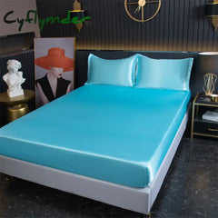 Cyflymder Luxury Satin Fitted Sheet High-End Solid Color Mattress Cover With Elastic Band Bedsheet 140x200 200x220 Fit