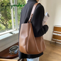 Cyflymder Luxury Tote Bag Woman Trend Large Capacity Female Shoulder Bag High Quality Leather Simple Designer Woman