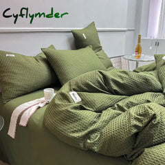 Cyflymder Luxury Waffle Lattice Bed Linen Set High Sense Washable Cotton-Wool Light Dormitory Bed Linen 3-Piece Set