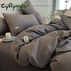 Cyflymder Luxury Waffle Lattice Bed Linen Set High Sense Washable Cotton-Wool Light Dormitory Bed Linen 3-Piece Set