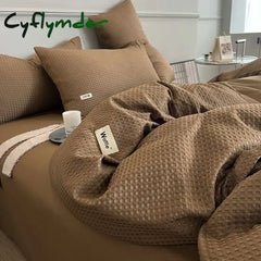 Cyflymder Luxury Waffle Lattice Bed Linen Set High Sense Washable Cotton-Wool Light Dormitory Bed Linen 3-Piece Set