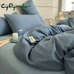 Cyflymder Luxury Waffle Lattice Bed Linen Set High Sense Washable Cotton-Wool Light Dormitory Bed Linen 3-Piece Set