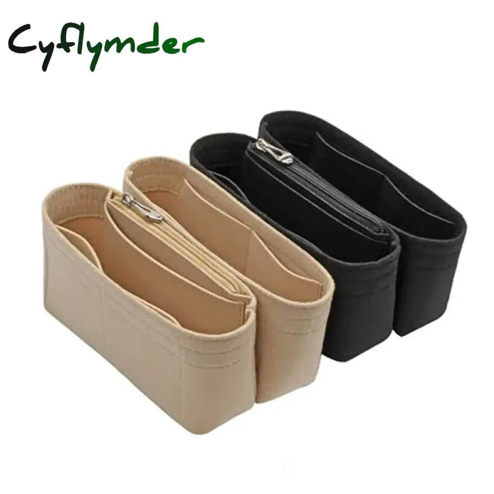 Cyflymder Make Up Organizer Felt Insert Bag Women Travel Inner Zipper Purse Handbag Liner Cosmetic