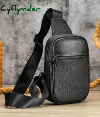 Male Chest Bags Genuine Leather Crossbody Bag Men Sling Chest Pack for Men Chest Bag Leather Casual Men One Shoulder Bag Black