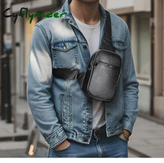 Cyflymder Male Chest Bags Genuine Leather Crossbody Bag Men Sling Pack For Casual One Shoulder Black