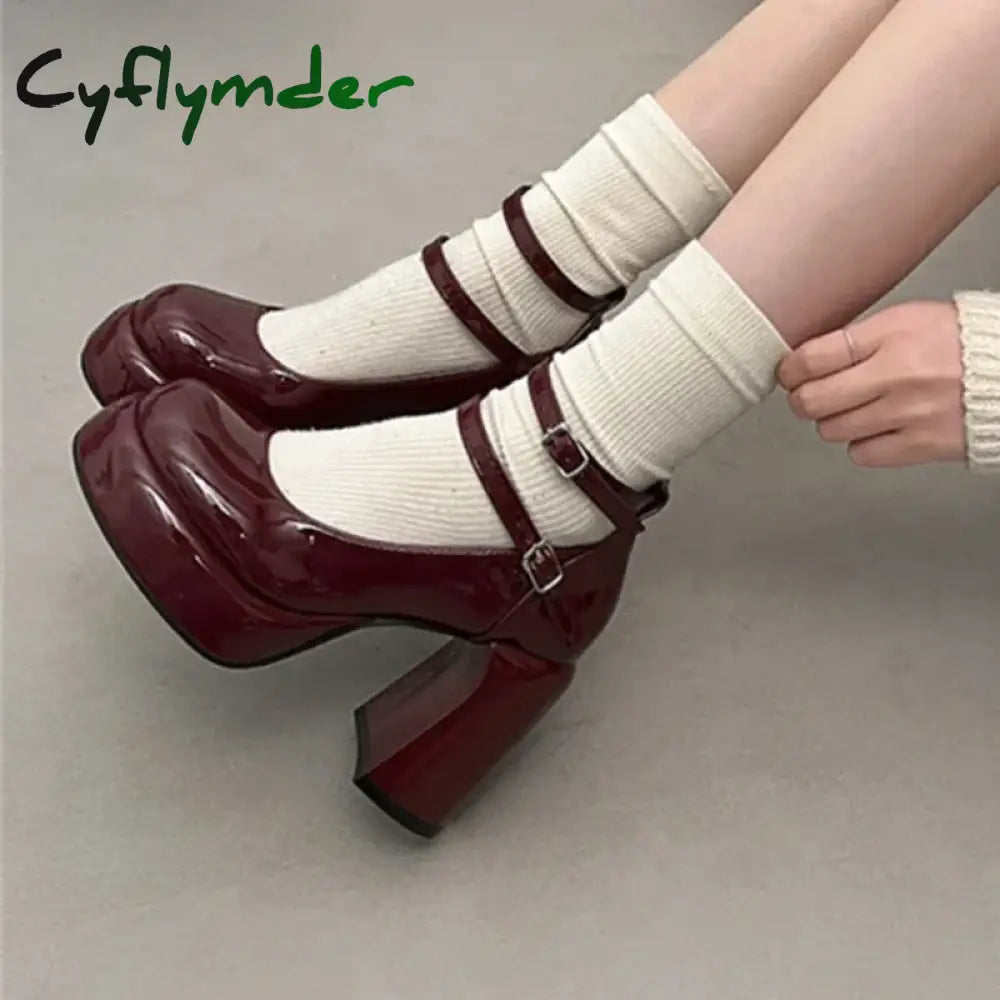 Cyflymder Mary Jane Pumps For Women Girls Fashion Brand New Chunky Heel Wedding Dress Shoes Spring New Pumps Classic