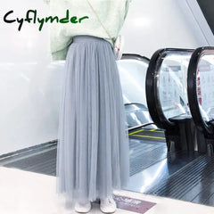 Cyflymder Maxi Long Tulle Skirt Women High Waist Ball Gown Skirts Spring Summer Elastic Adult Tutu