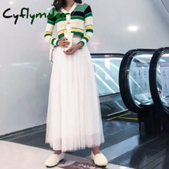 Cyflymder Maxi Long Tulle Skirt Women High Waist Ball Gown Skirts Spring Summer Elastic Adult Tutu