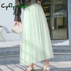 Cyflymder Maxi Long Tulle Skirt Women High Waist Ball Gown Skirts Spring Summer Elastic Adult Tutu