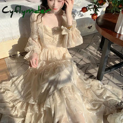 Cyflymder Medieval Romantic French Court Style Dress Womens Spring Flare Sleeve High Waist Elegant