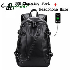 Cyflymder Men Backpack External Usb Charge Waterproof Fashion Pu Leather Travel Bag Casual School