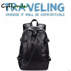 Cyflymder Men Backpack External Usb Charge Waterproof Fashion Pu Leather Travel Bag Casual School
