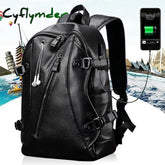 Cyflymder Men Backpack External Usb Charge Waterproof Fashion Pu Leather Travel Bag Casual School