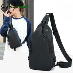 Cyflymder Men Bag Fashion New Solid Color Men Chest Bag Outdoor Casual Fashion One Shoulder Crossbody Bag Nylon USB
