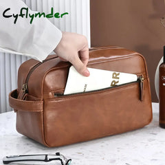 Cyflymder Men Business Travel Wash Toiletry Bag Waterproof PU Leather Bathroom Shaving Tools Organizer Bag Makeup Pouch