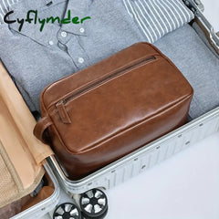 Cyflymder Men Business Travel Wash Toiletry Bag Waterproof PU Leather Bathroom Shaving Tools Organizer Bag Makeup Pouch