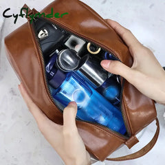 Cyflymder Men Business Travel Wash Toiletry Bag Waterproof PU Leather Bathroom Shaving Tools Organizer Bag Makeup Pouch