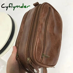 Cyflymder Men Business Travel Wash Toiletry Bag Waterproof Pu Leather Bathroom Shaving Tools