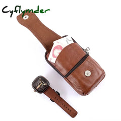 Cyflymder Men Leather Waist Bag Large Capacity Belt Brown Shoulder Bags Crossbody Multi-Layer