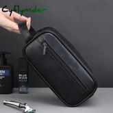 Cyflymder Men Leather Wash Bag Travel Business Trips Portable Cosmetic Bag Large Capacity Multi Pocket Design Handheld