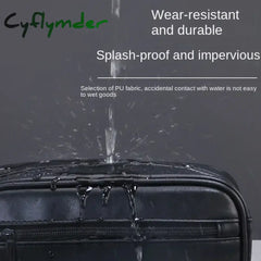 Cyflymder Men Leather Wash Bag Travel Business Trips Portable Cosmetic Bag Large Capacity Multi Pocket Design Handheld