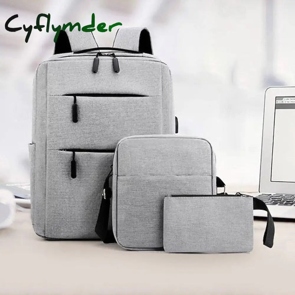 Men Multi-zip Laptop Backpack Set with pen bag Bookbag Set College Bag Set High School Students Graduate Students University Freshman Sophomore for Commute Outdoors Hiking Travel 3pcs