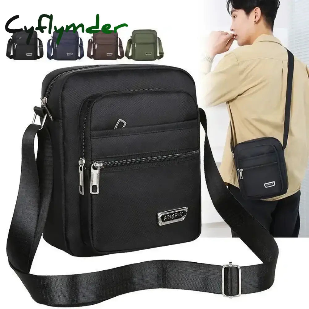 Cyflymder Men Nylon Shoulder Bag Messenger Bag Casual Waterproof Nylon Zipper Pocket Handbag Fashion Tote Travel Male