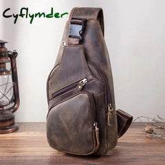 Cyflymder Men Original Crazy Horse Leather Casual Triangle Crossbody Chest Sling Bag Design Travel