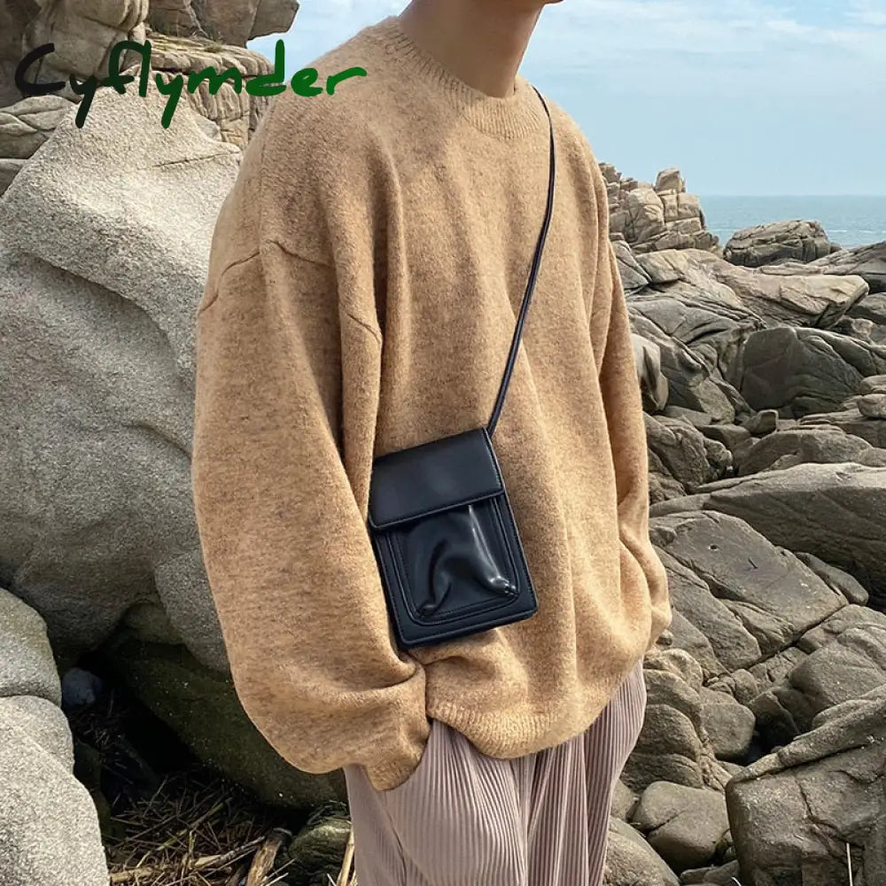 Cyflymder Men Small Crossbody Bag Pu Leather Casual Wild Messenger Bags Solid Color Boys Shoulder