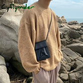 Cyflymder Men Small Crossbody Bag Pu Leather Casual Wild Messenger Bags Solid Color Boys Shoulder