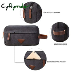 Cyflymder Men Travel Toiletry Organizer Bags For Shaving Shower Kits Canvas Cosmetic Makeup Bag