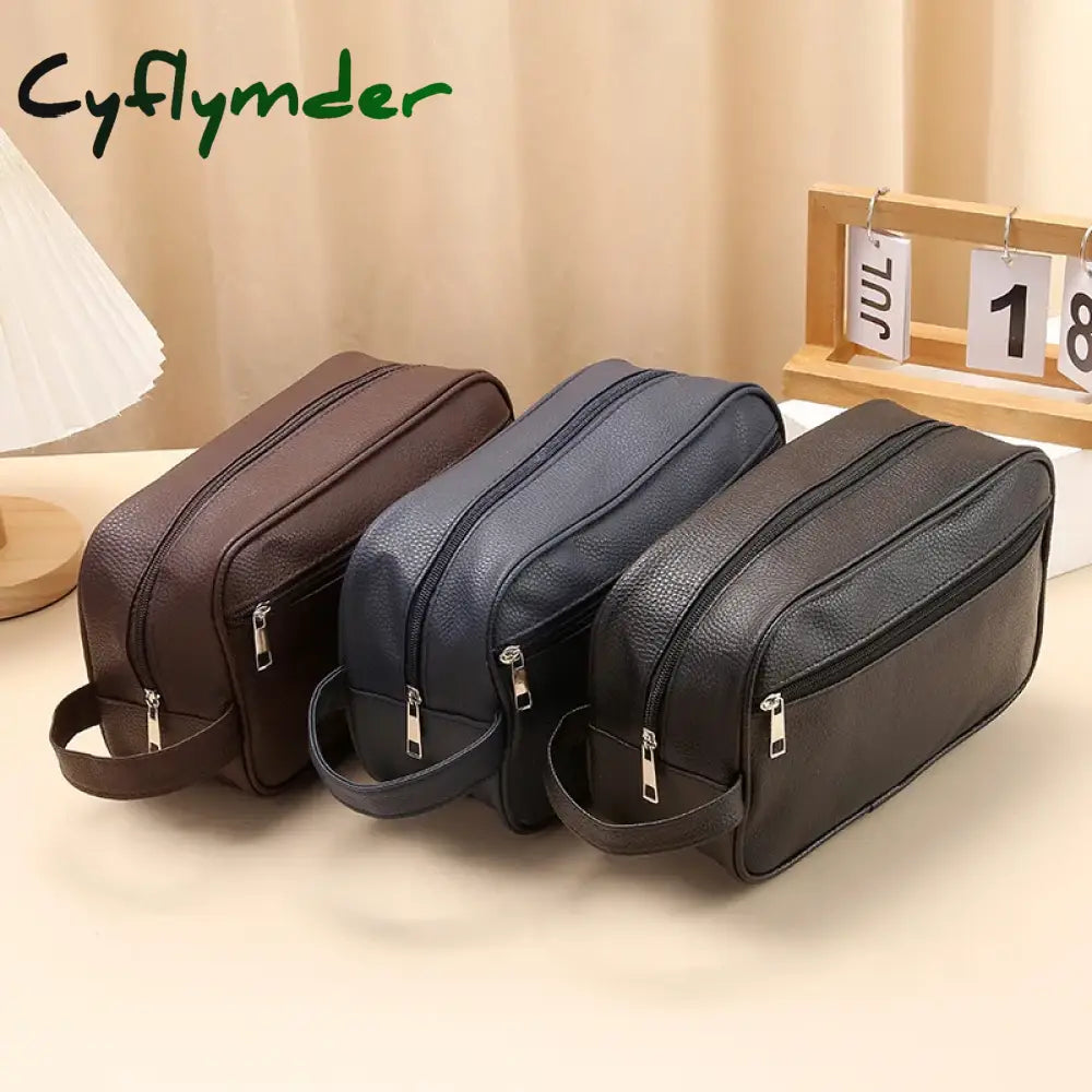 Cyflymder Men Waterproof Travel Toiletries Storage Bag Pvc Lychee Pattern Cosmetic Portable Makeup