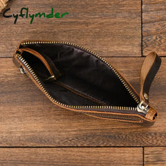 Cyflymder Men Women’s Leather Purse Cellphone Pouch Iphone Bag Single Zipper Long Purse Slim Wallet for Coins Man Woman
