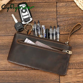 Cyflymder Men Women’s Leather Purse Cellphone Pouch Iphone Bag Single Zipper Long Purse Slim Wallet for Coins Man Woman