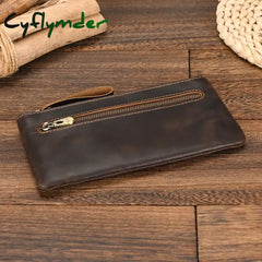 Cyflymder Men Women’s Leather Purse Cellphone Pouch Iphone Bag Single Zipper Long Purse Slim Wallet for Coins Man Woman