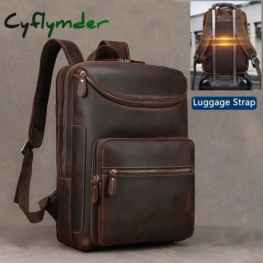 Men's Backpack Genuine Leather 15 Inch Business Laptop Daypack Cowhide Male Big Travel Rucksack Outdoor Daily School Bag