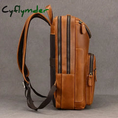Cyflymder Men’s Backpack Genuine Leather 15 Inch Business Laptop Daypack Cowhide Male Big Travel