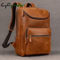 Cyflymder Men’s Backpack Genuine Leather 15 Inch Business Laptop Daypack Cowhide Male Big Travel