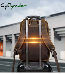 Cyflymder Men’s Backpack Genuine Leather 15 Inch Business Laptop Daypack Cowhide Male Big Travel