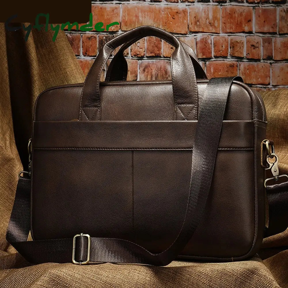 Cyflymder Men’s Bag Genuine Leather Men Briefcase For Laptop 14 Messenger Business Portfolio