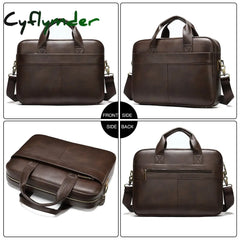Cyflymder Men’s Bag Genuine Leather Men Briefcase For Laptop 14 Messenger Business Portfolio