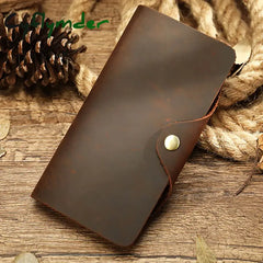 Cyflymder Men’s Crazy Horse Leather Long Wallet Brown Real Leather Trifold Clutch Snap Purse Hasp Purse with Phone